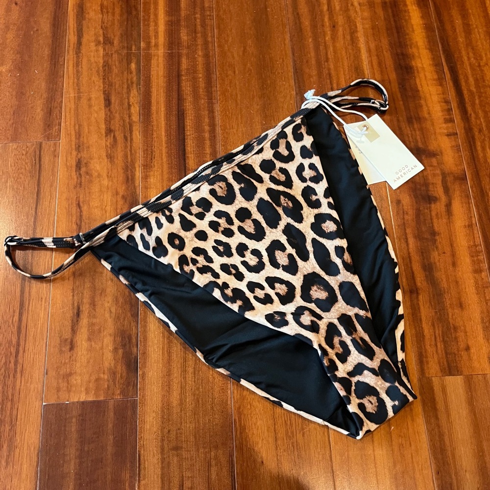 Good American Bikini Bottom Swim Leopard Animal Print Adjustable String New Sz 6